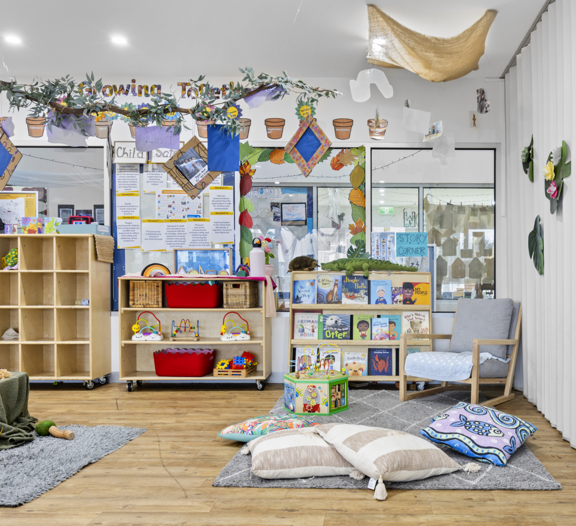 Children playing in a bright, well-equipped room