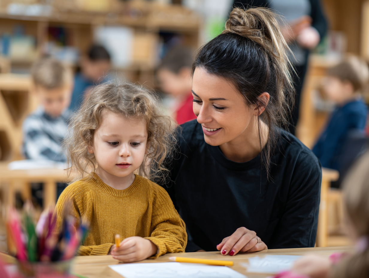 Teacher and child learning together